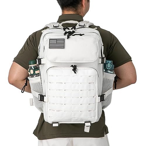QT&QY 25L/45L Military Tactical Backpack For Men Molle Daypack 3 Day Bug Out Bag Hiking Rucksack With Bottle Holder - color: 45l 2.0 White