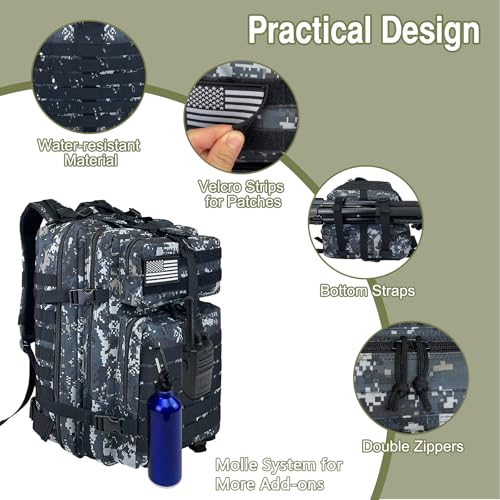 WOLT | Military Tactical Backpack for Men, Large Army 3 Day Assault Pack with MOLLE Bag for Hiking Survival Gear, Range Bag(02 CamouflageBlack) - color: 02camouflageblack