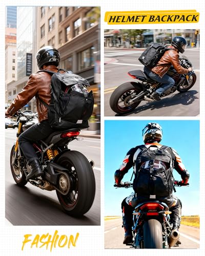 Large Black Motorcycle Backpack – Helmet Backpack for Men Women, Hi Viz EDC Commuter Bag for Riders, Night Travel, and Daily Use with Helmet Holder, Laptop Compartment, Ventilated Back, Urban Gear - color: A1-black Large