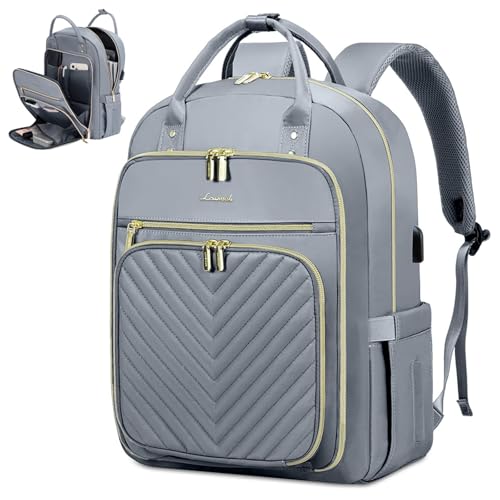 LOVEVOOK Laptop Backpack for Women, Water Resistant Travel Work Backpacks Purse Stylish Business Teacher Nurse Computer Bag with USB Charging Port,Gray - color: Gray, size: 15.6 inch