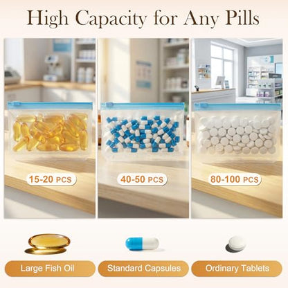 Weekly Pill Organizer,Vegan Leather Travel Medicine Bag - Pill Container with 7 Color-Coded Resuable Waterproof Pills Pouches, Dual-Sided Labeling Design & Reminder Spinner for Vitamins, Supplements - color: Green