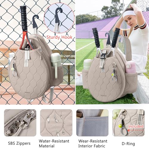 Quilted Tennis Bag for Women – Tennis Backpack & Crossbody Sling | Holds 2 Rackets or 3 Pickleball Paddles | Lightweight Badminton Racket Bag, Tennis Tote & Sports Backpack - color: Sand Beige
