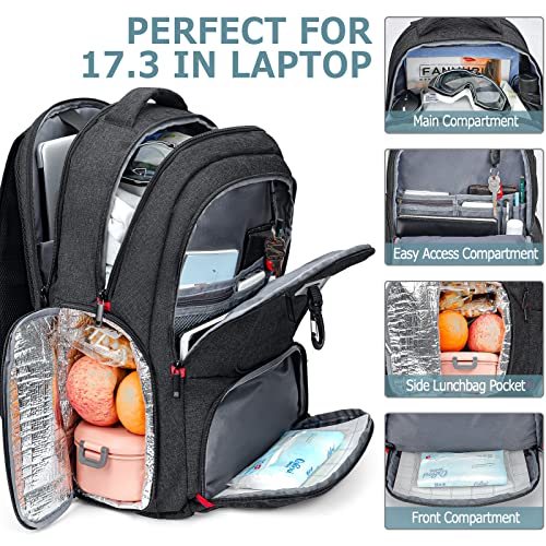 BIKROD Lunch Backpack, Insulated Cooler Lunch Bag Backpack, Large Travel 17.3 Laptop Back Pack Sturdy Computer College School Bookbag for Women Men for Men Women Work Hiking Picnic - color: Black