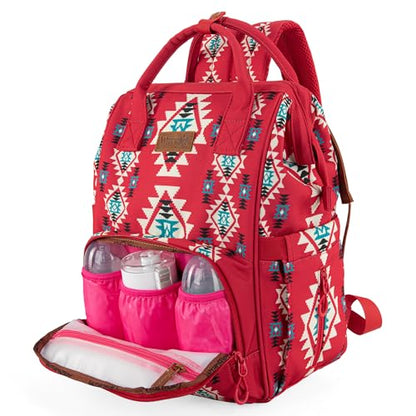 Montana West Wrangler Callie Diaper Bag Backpack with Stroller Straps Multifunction Baby Travel Bag WG2204-9110BDY - color: Cherry