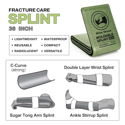 RHINO RESCUE First Aid Splint 36" X 4.3" Green-Gray, Keep Bones in Position (4, Folded) - color: Green