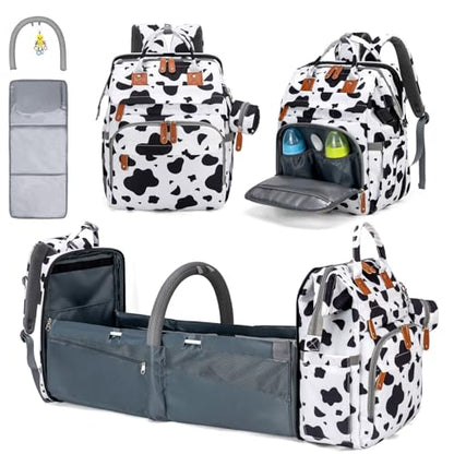KABAQOO Diaper Bag Backpack with Detachable Changing Station, Large Capacity Baby Diaper Bags for Boys & Girls, Baby Registry Search Stuff & Shower Gifts, Newborn Essentials Must Haves, Cow - color: Cow