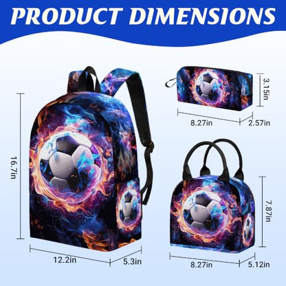 3PCS Boys Soccer Backpack, Bookbag for Kids Boys with Lunch Box, 17 Inch Soccer Teens Back to School Bag Set, Laptop Backpack for Mens School/Daypack - color: Soccer