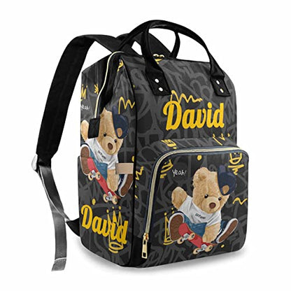 Artsadd Custom Bear Diaper Bag Backpack for Baby Boys, Personalized Name Large Nappy Nursing Orangizer Mommy Bags, Waterproof Travel Daypack for Baby Shower Gifts - color: Bear 01