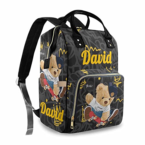 Artsadd Custom Bear Diaper Bag Backpack for Baby Boys, Personalized Name Large Nappy Nursing Orangizer Mommy Bags, Waterproof Travel Daypack for Baby Shower Gifts - color: Bear 01