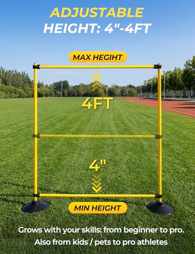 SEAOTTER Agility Hurdles 4FT Detachable Adjustable Sports Speed Training Hurdles with Rubber Base, Wickets Track and Field, Fitness Equipment for Plyometric, Soccer, Kids, Athletes, Physical Therapy - style: Pack of 5