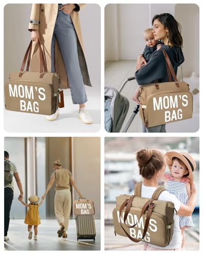 Mom‘s Diaper Bag 4 in 1 Diaper Baby Tote, Hospital Bag for Labor & Delivery, Large Waterproof Baby Travel Weekender with 3 Insulated Pockets, Khaki - color: Khaki M