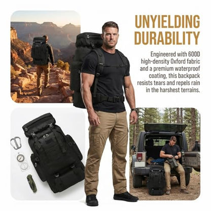 70L Hiking Backpack for Men, Waterproof Lightweight Camping Backpack, Military Rucksack with Molle, 3-Day Assault Pack for Travel, Climbing, Outdoor Sports(Black) - style: Black