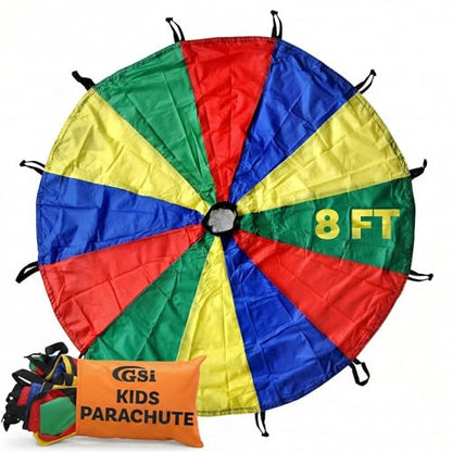 GSi Kids Play Parachute Rainbow Parachute Toy Tent Game for Children Gymnastics Cooperative Play and Outdoor Playground Activities (8 Feet) - size: 8 Feet