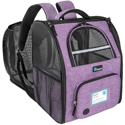 PetAmi Expandable Dog Backpack Carrier for Cats & Pets, Breathable Cat Carrier Backpack with Top Window & Multi-Entry, Ventilated Foldable Travel Carrier for Small Medium Pets up to 18 lbs, Purple - color: Purple