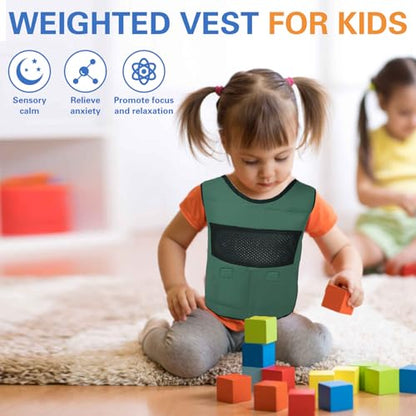 Vest for Kids Including 6 Removable Weights (Green, Large)