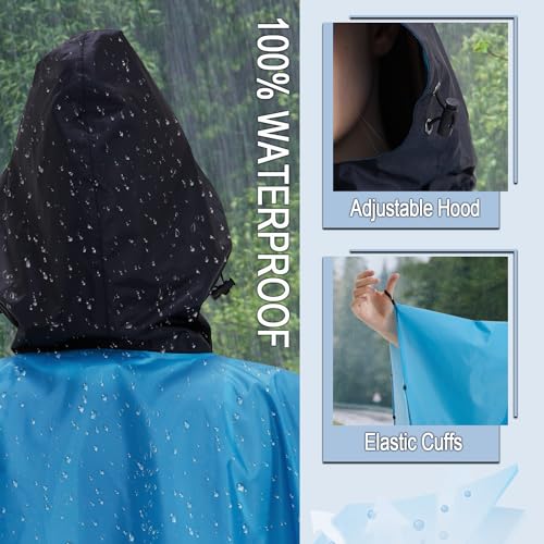 Fashion Hooded Rain Poncho Waterproof Raincoat Jacket with pocket for Women/Men/Adult - color: Gradient Blue