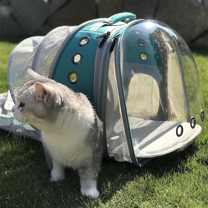 Dual Expandable Cat Backpack Carrier, Fit up to 20 lbs, Expandable Pet Carrier Backpack for Large Fat Cat and Small Puppy - color: Green