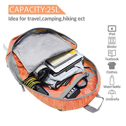 ZOMAKE 25L Ultra Lightweight Packable Backpack, Foldable Hiking Backpacks Water Resistant Small Folding Daypack for Travel(Orange) - color: Orange