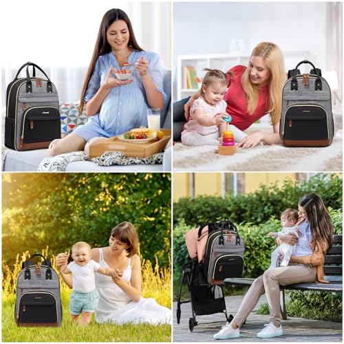 LOVEVOOK Diaper Bag Backpack, Baby Bag with Changing Pad, Large Diaper Backpack Boy Girl, Waterproof Baby Registry Bag for Mom Dad with Stroller Buckles, Black-grey-brown - color: Black-grey-brown