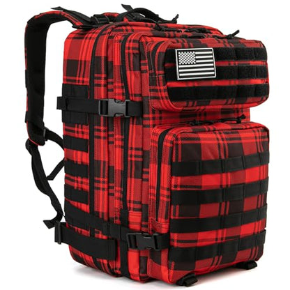QT&QY 45L Military Tactical Backpacks Molle Army Assault Pack 3 Day Bug Out Bag Hiking Treeking Rucksack… - color: 2.7 Red Plaid