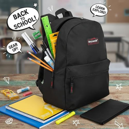 Trail maker Classic 17 inch Backpacks with Adjustable Padded Straps | School Backpacks for Girls, Boys (Black) - color: Black
