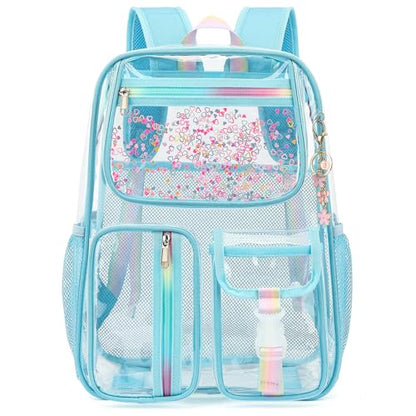 Clear Backpack for Girls Women, School Bookbag Heavy Duty See Through Backpacks (Sky Blue) - color: Blue