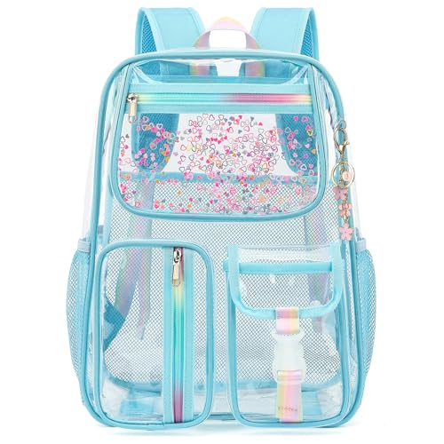 Clear Backpack for Girls Women, School Bookbag Heavy Duty See Through Backpacks (Sky Blue) - color: Blue