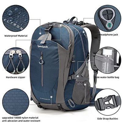 SPEEDPARK Hiking Backpack 40L Waterproof Hiking Daypack with Rain Cover, Outdoor Trekking Travel Backpacks for Men Women - color: A Royal Blue