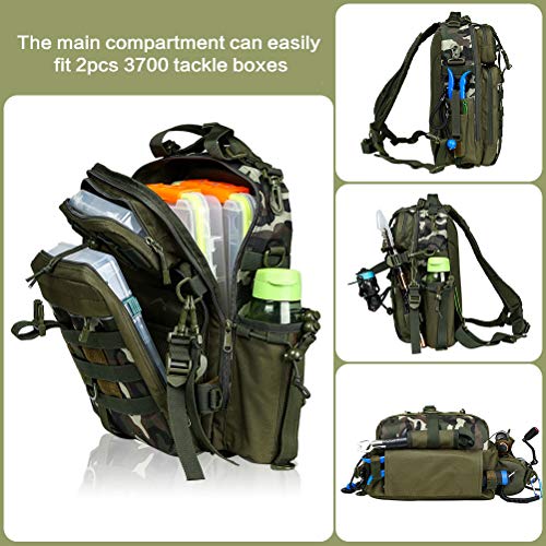 BLISSWILL Outdoor Tackle Bag - Large Water-Resistant Fishing Backpack - color: J：army Green Camouflage, style: Large(16*12*6 Inch)