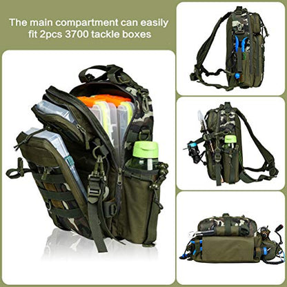 BLISSWILL Outdoor Tackle Bag - Large Water-Resistant Fishing Backpack - color: J：army Green Camouflage, style: Large(16*12*6 Inch)