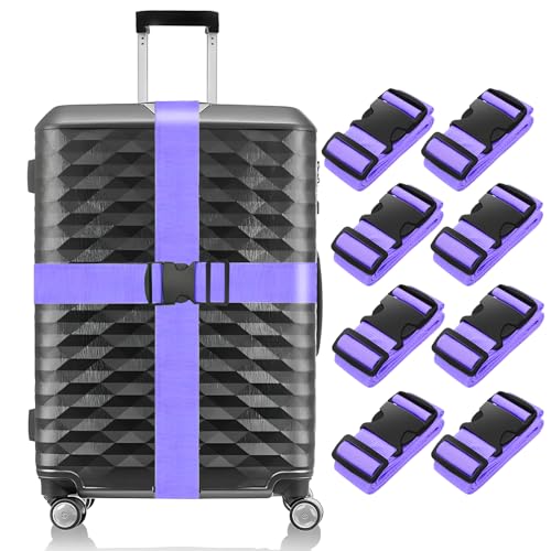 BILIONE 8 Pcs Luggage Straps, 79" Long Belts Keep Suitcase Secure While Traveling, TSA Approved Add a Bag Premium Accessory for Travel Bag Closure (8 Pcs Purple) - color: Purple, size: 8Pcs