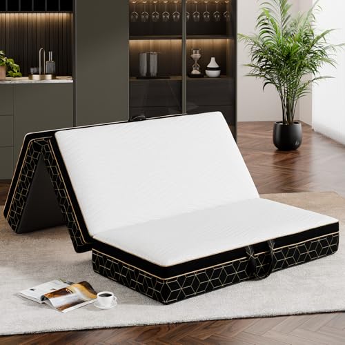GEMBED Tri-Fold Memory Foam Mattress Queen - 6 Inch Portable Folding Sofa Bed with Handle & Washable Cover, Floor Sofa Bed with Non-Slip Base, Space-Saving for Room, Travel, Guest Bed, RV, 78"x58"x6" - size: Queen, style: 6 Inch