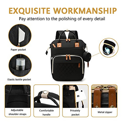 GurZinn Diaper Bag Backpack with Changing Station Portable 3 in 1 Multifunction Backpack Travel mommy bag Stroller Black - color: Black