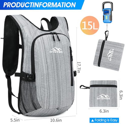 Small Hiking Daypack,15L Waterproof Hiking Backpack Packable Lightweight Travel Day Pack for Women Men (Oxford Grey) - color: Oxford Grey