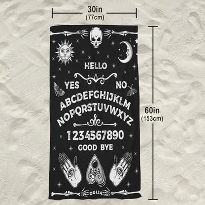 Gothic Ouija Board Beach Towel, Halloween Skull Sun Moon Goth Bath Towels, Black and White Beach Accessories Quick Dry Microfiber Yoga Swim Pool Towels 30x60 Inch/ 77X153cm - color: Ouija Board