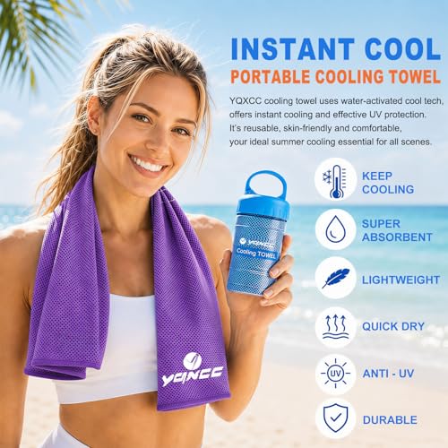 YQXCC 2 Pack Cooling Towels (47"x12"), Ice Cool Neck Towel, Soft Breathable Microfiber for Yoga, Golf, Gym, Running, Camping & Hot Weather - color: Light Blue/Purple