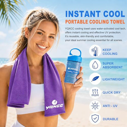YQXCC 2 Pack Cooling Towels (47"x12"), Ice Cool Neck Towel, Soft Breathable Microfiber for Yoga, Golf, Gym, Running, Camping & Hot Weather - color: Purple/Light Gray