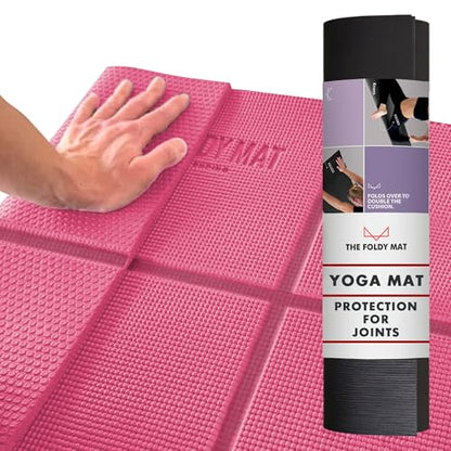 Foldable Yoga Mat Thick, in 6 Combinations; Greater Support and Protection for Joints, Body Alignment System, and Sections for Hands and Feet. Non-slip texture and water-resistant - color: Pink