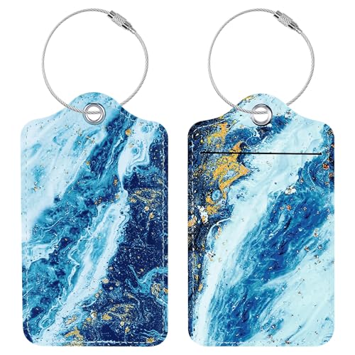 Luggage Tags for Suitcases, 2 Pack Cute PU Leather Suitcase Tag Identifiers TSA Approved with Stainless Steel Loop and Address Card for Baggage Tag for Travel Essentials Sandy Wave, by Chelmon - color: Sandy Wave
