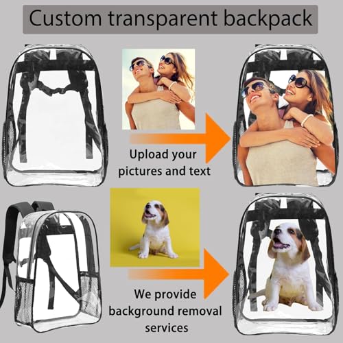 Custom Clear Backpack, Personalized Transparent Backpack, Add Your Own Logo Text Photo, Customized See Through Bag for Stadium Sport Travel Camping 17in - color: Style 1
