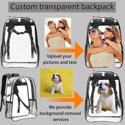 Custom Clear Backpack, Personalized Transparent Backpack, Add Your Own Logo Text Photo, Customized See Through Bag for Stadium Sport Travel Camping 17in - color: Style 1