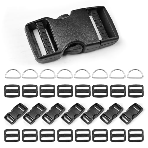 8 pack 5/8" Quick Side Release Buckles, Tri-Glide Slide Clip 16 PCS, 8 Metal D-Ring, Dual Adjustable No Sewing Clips, Plastic Buckles Replacement for Nylon Webbing Straps Backpack Belt Dog Collars - color: 5/8" 8 Pcs Buckle Set