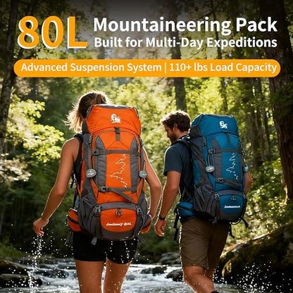 80L Hiking Backpack,Waterproof Lightweight Trekking Bag with Air Cushion Straps, Suitable for People Who are 5 feet 5 inches or taller for Mountaineering/Camping/Travel (green,80L) - color: Green