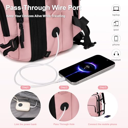 BAGOK Carry On Travel Backpack, Expandable Extra Large Airline Approved,Lightweight Daypack for Men and Women（Pink） - color: B-pink, size: Medium