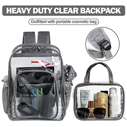 2 Pieces Heavy Duty Clear Backpack, Gray PVC Waterproof Transparent Bags With Cosmetic Bag, See Through Book Bag With Lunch Bag, Stadium Approved, Reinforced Strap, School, Work, Women, Men, Boy, Girl