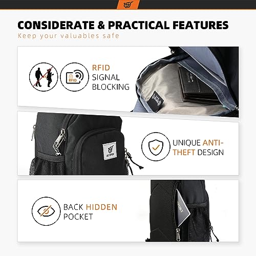 SKYSPER Sling Bag RFID Crossbody Sling Backpack Cross Body Shoulder Bag Travel Hiking Daypack for Women Men(Black) - color: Black