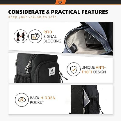 SKYSPER Sling Bag RFID Crossbody Sling Backpack Cross Body Shoulder Bag Travel Hiking Daypack for Women Men(Black) - color: Black