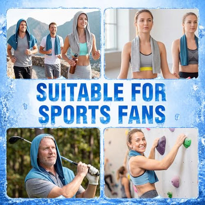 Honoson 20 Pcs12x25 Inch Cooling Hoodie Towel Bulk for Neck and Face 40x12 Inch Quick Dry Sweat Towels Instant Ice Cold Towel for Hot Weather Run Yoga Gym(Light Gray,Light Blue) - color: Light Gray,light Blue