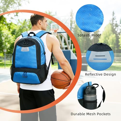 Basketball Bag Backpack with Ball & Shoes Compartment,Basketball Equipment Bags for Basketball, Soccer, Volleyball, Travel - color: Blue