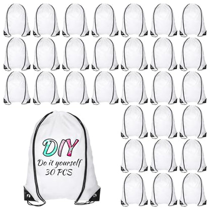 30 Pcs Sublimation Drawstring Bags Blanks White Cinch Sack Draw String Backpack Bulk Polyester Blank Bags for Heat Transfer Vinyl Gym Sport DIY Craft